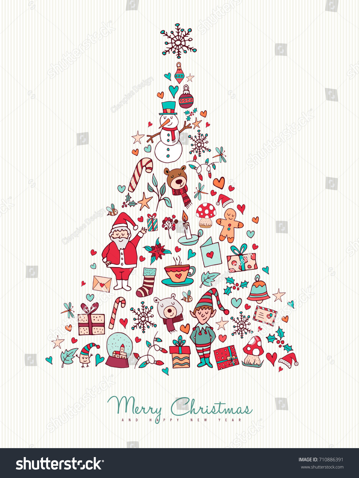 Merry Christmas Happy New Year Hand Stock Vector 710886391 - Shutterstock