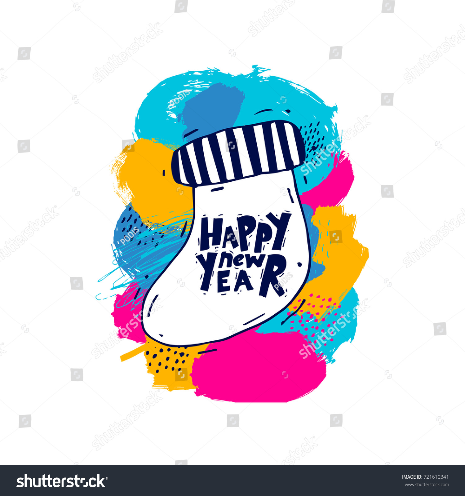 Merry Christmas and Happy New Year lettering color spots abstraction Christmas sock