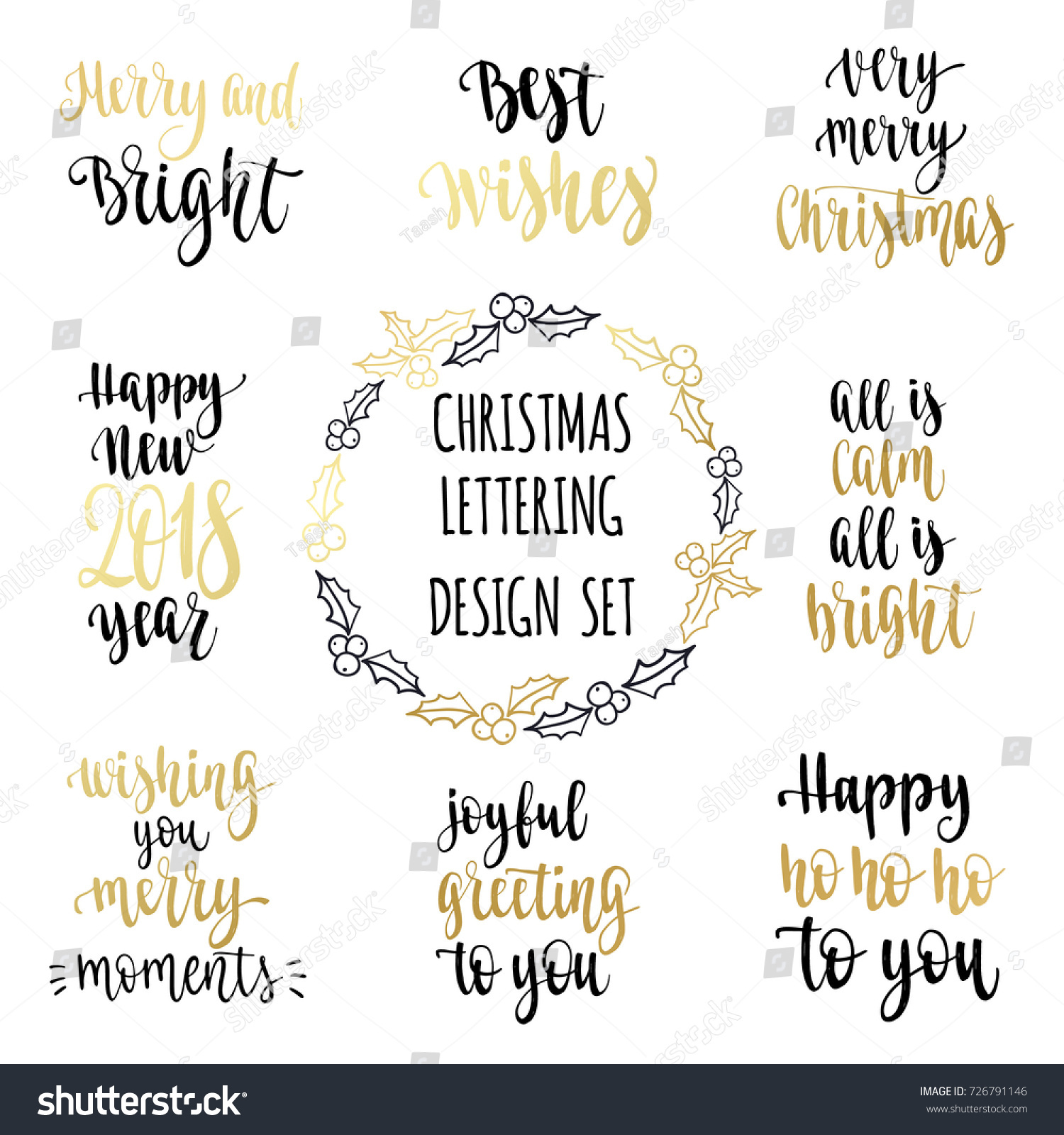Merry Christmas and Happy New Year lettering set Winter holidays handwritten calligraphy vector illustration for