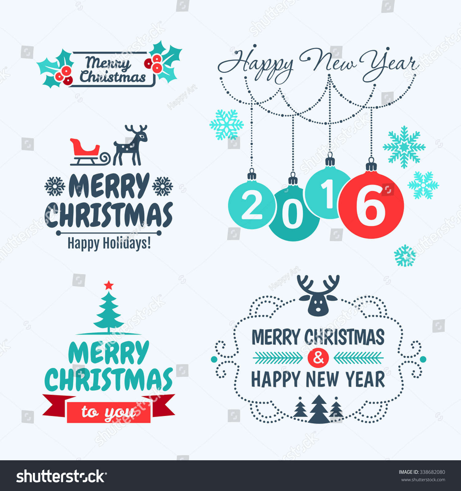 Merry Christmas and happy new year 2016 Set of typographic elements frames and vintage