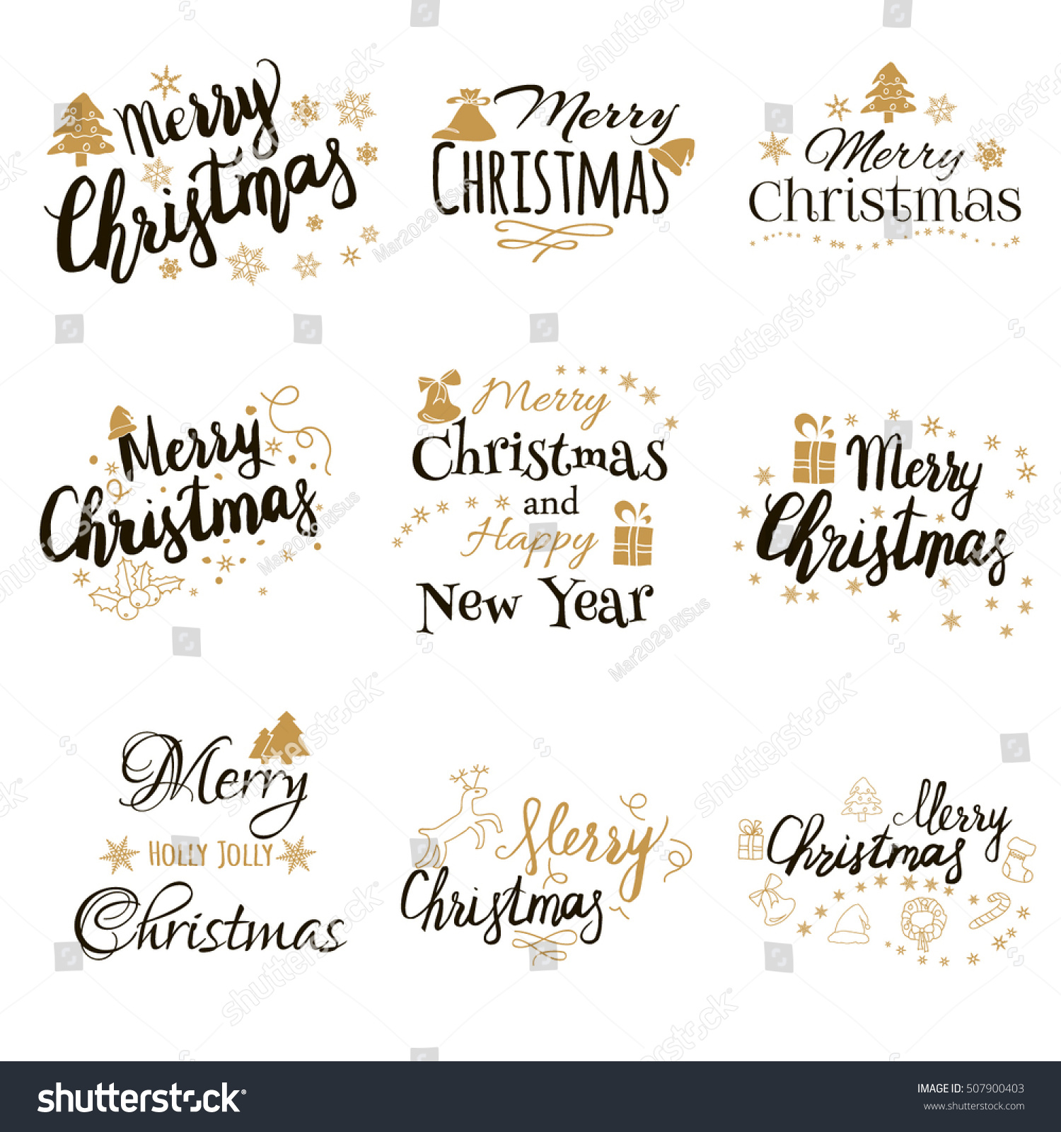 merry Christmas and happy new year set vector logo emblems for flyers