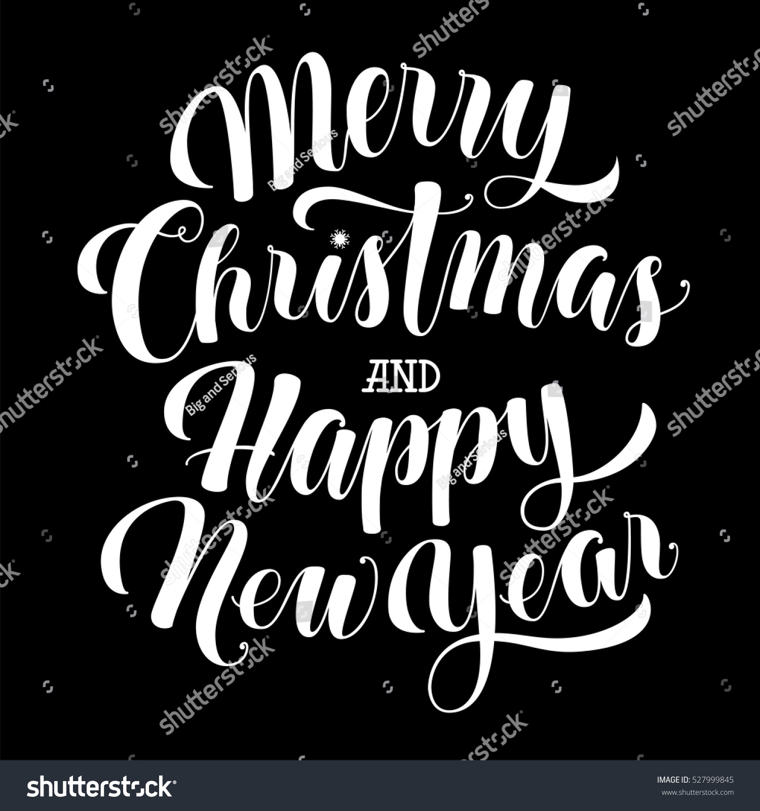 Merry Christmas and a happy new year Handmade typographic lettering Calligraphic Vector Sketch
