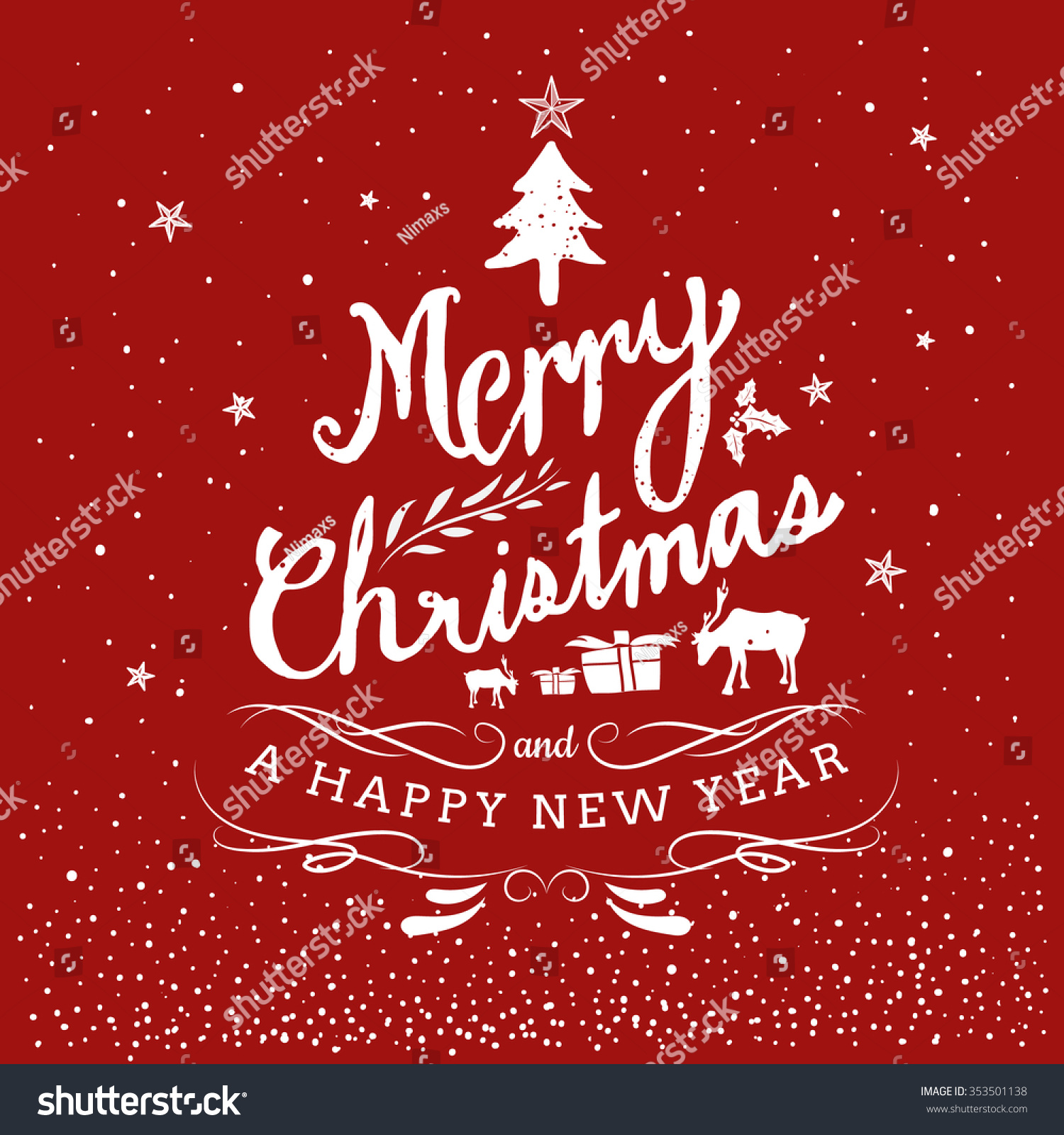 Merry Christmas Happy New Year Typography Stock Vector 353501138