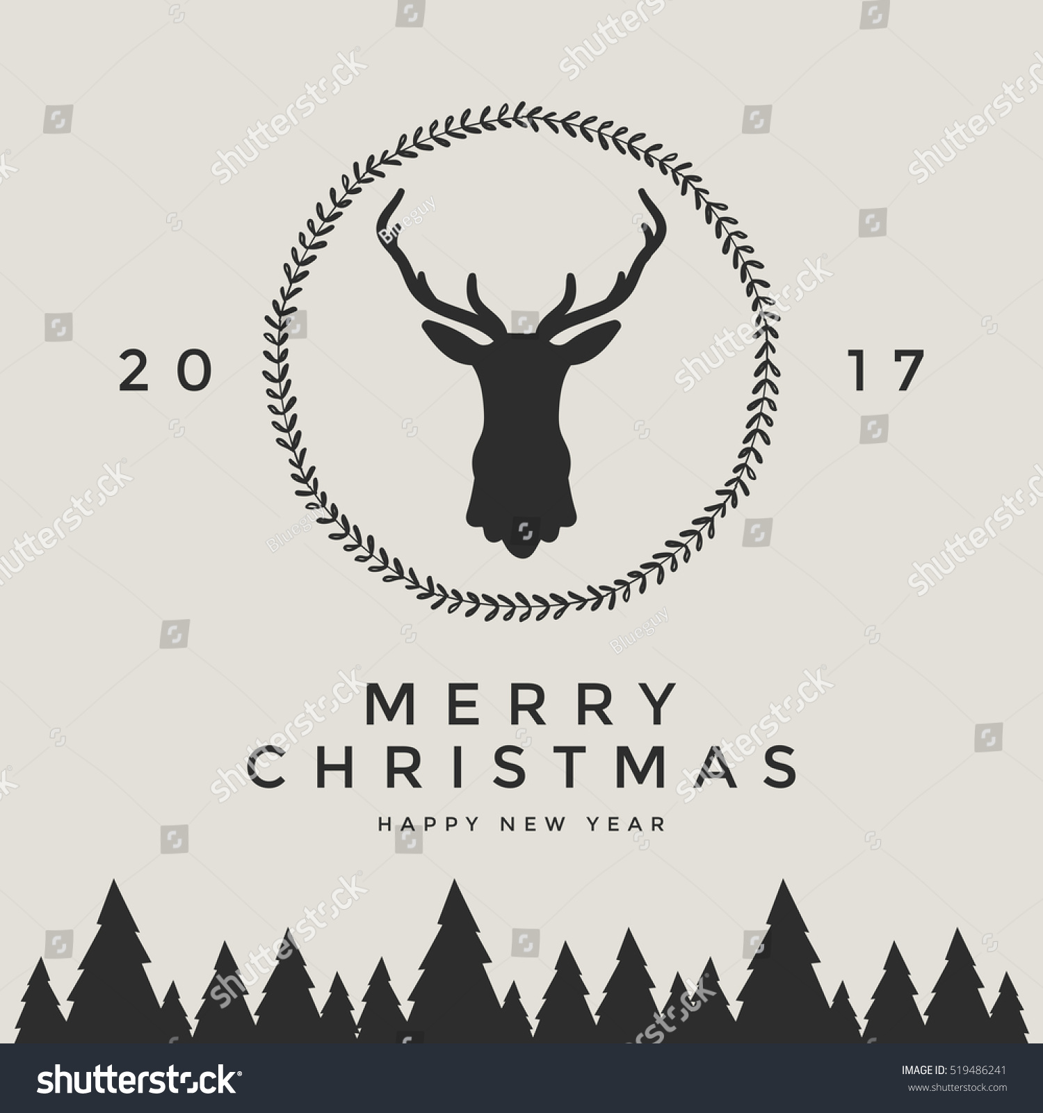 Merry Christmas Happy New Year Silhouette Stock Vector 519486241 ...