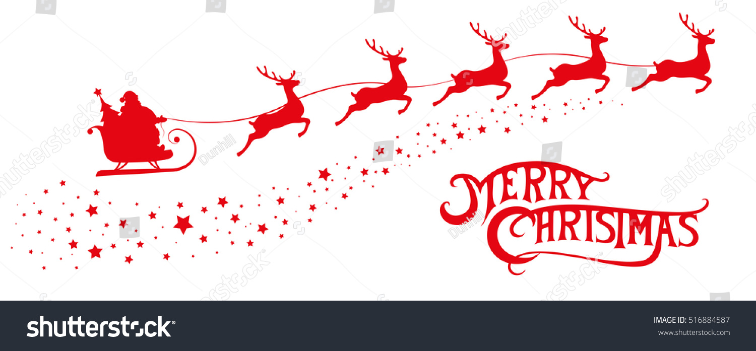 Merry Christmas Banner Silhouette Santa Claus Stock Vector 516884587 ...