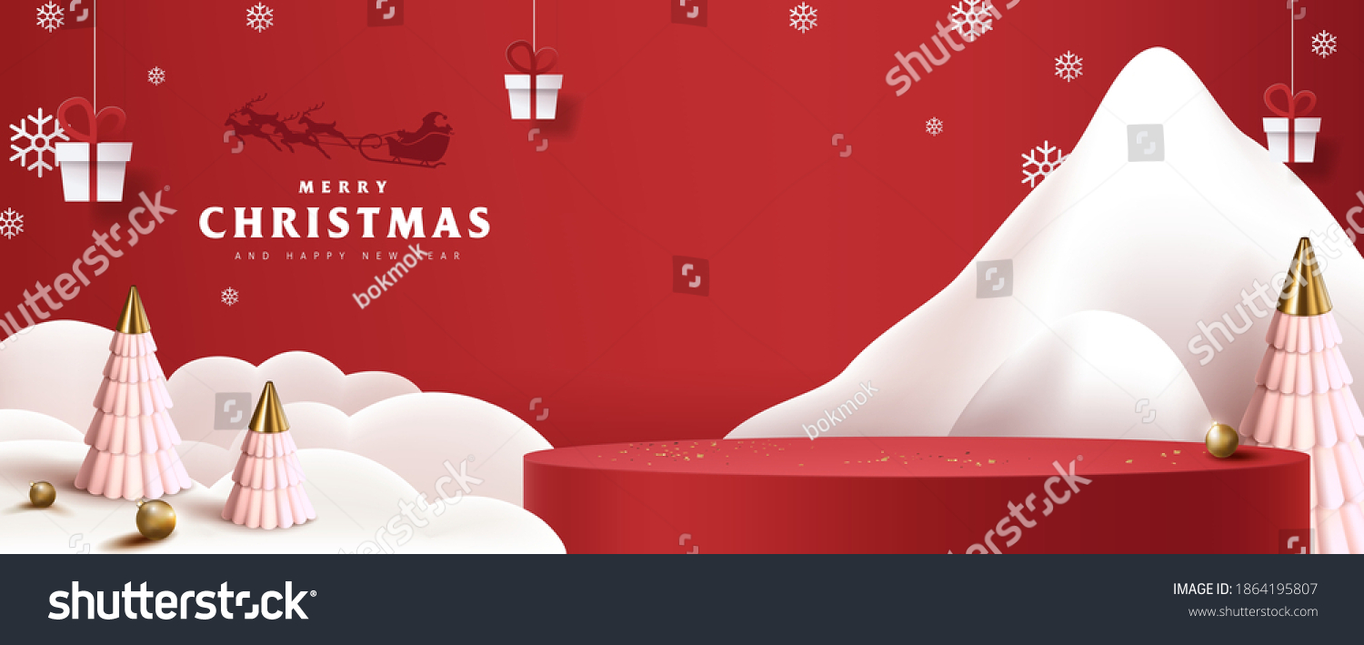 Merry Christmas Banner Product Display Cylindrical Stock Vector Royalty Free 1864195807 0252