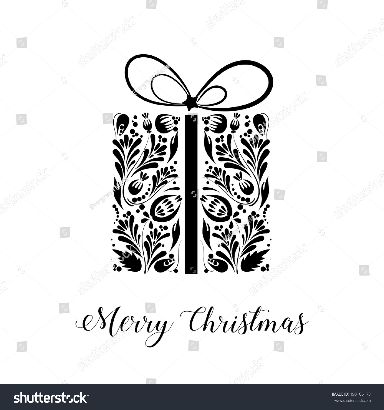 Merry Christmas Black White Christmas Card Stock Vector Royalty Free 490166173