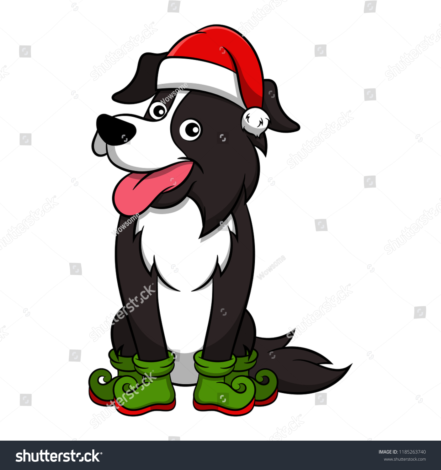 Merry Christmas Border Collie Cartoon Dog Stock Vector Royalty Free 1185263740