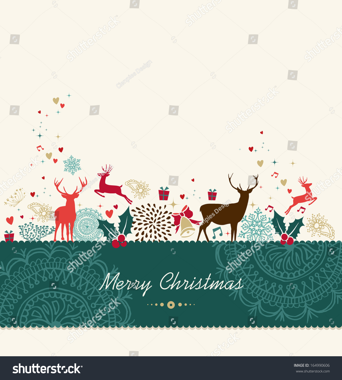 Merry Christmas Card Background With Vintage Holiday Elements Composition. Vector File Organized