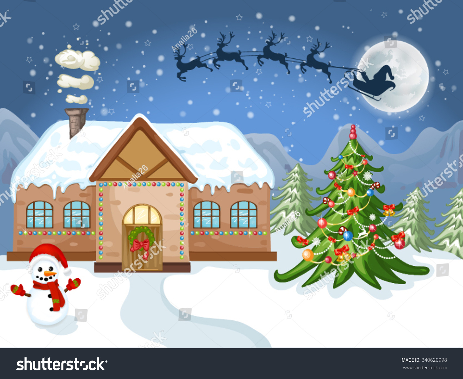 christmas card with snowman christmas tree and pretty wooden house ez canvas - White Christmas Tree Snowman christmas card with snowman christmas tree and pretty wooden house ez canvas - White Christmas Tree Snowman