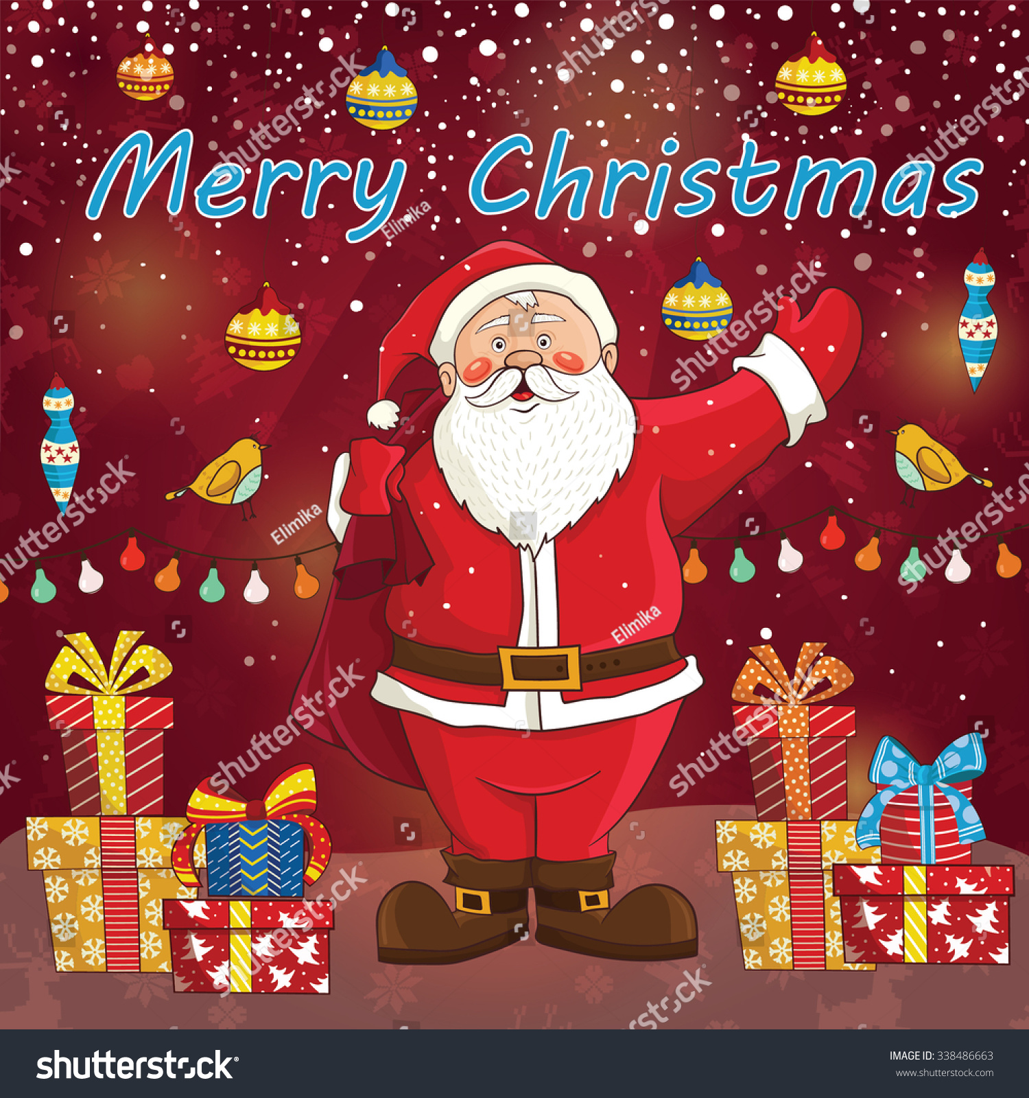 stock vector merry christmas card in vector cute funny santa claus