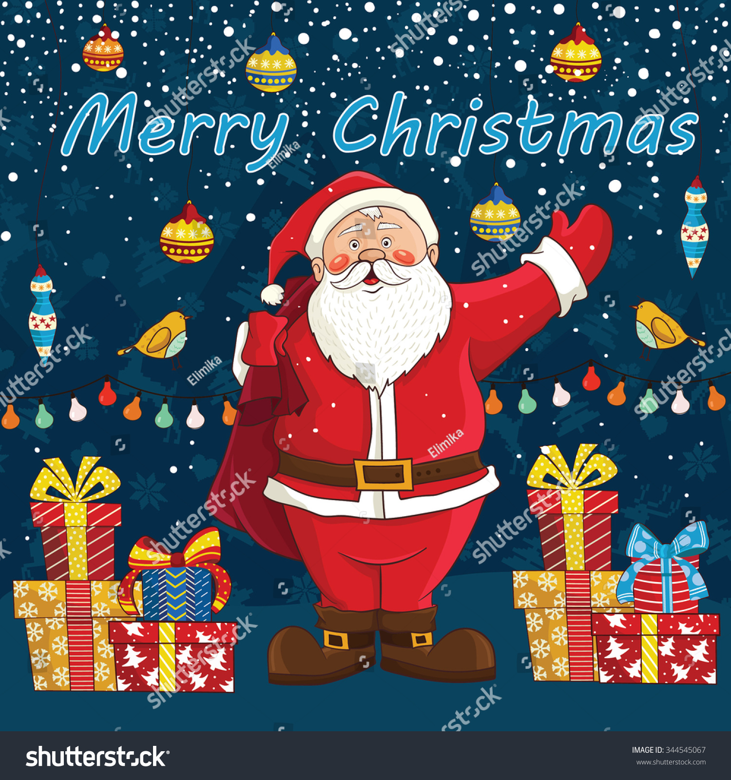 stock vector merry christmas card in vector cute funny santa claus