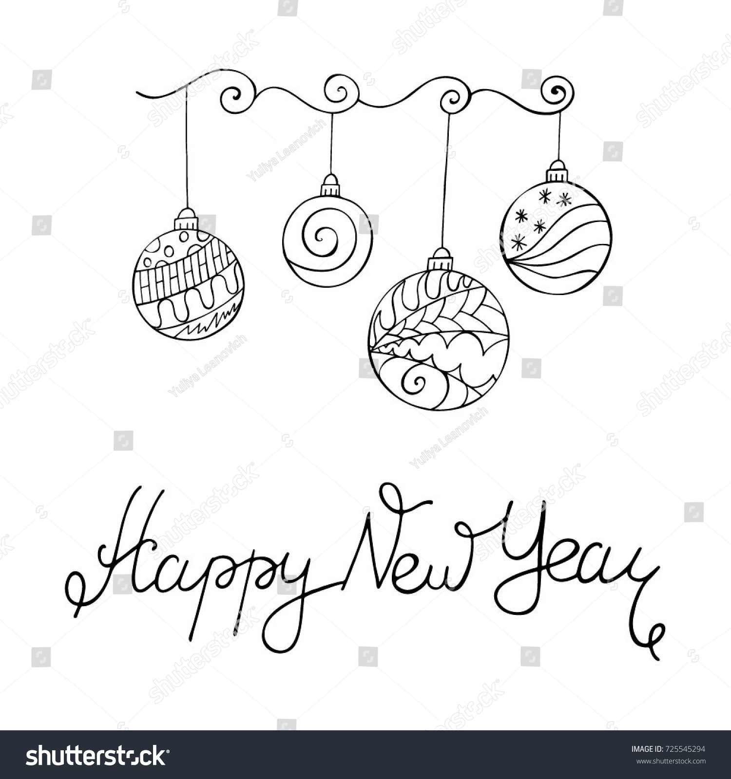 Merry Christmas card in zentangle style with word Happy New Year Vector