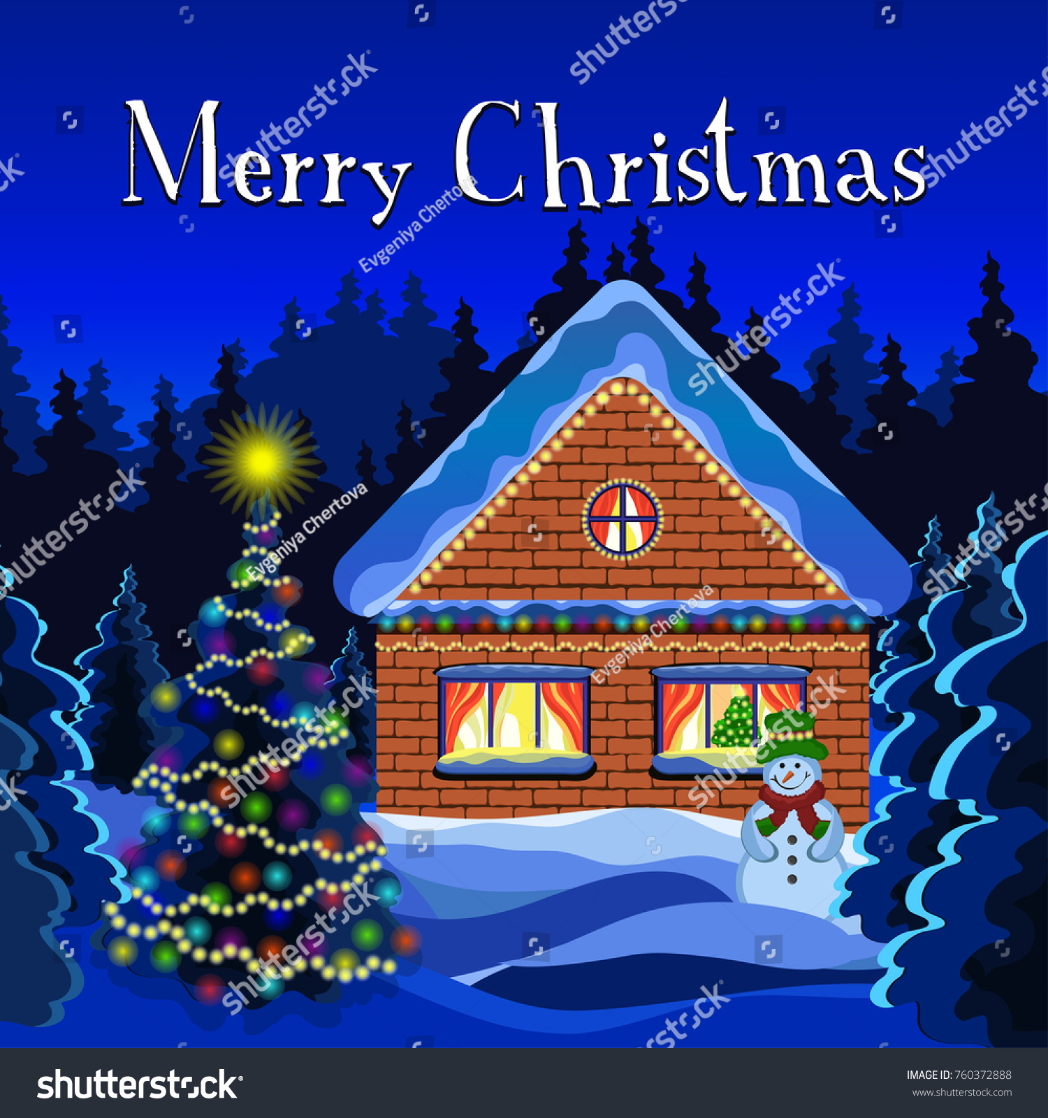 Merry Christmas Card Winter Christmas Landscape Stock Vector (Royalty ...
