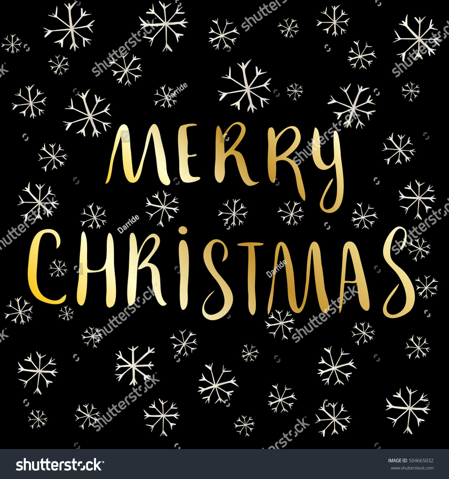 Merry Christmas Card With Lettering And Snowflakes. Vector Illustration ...