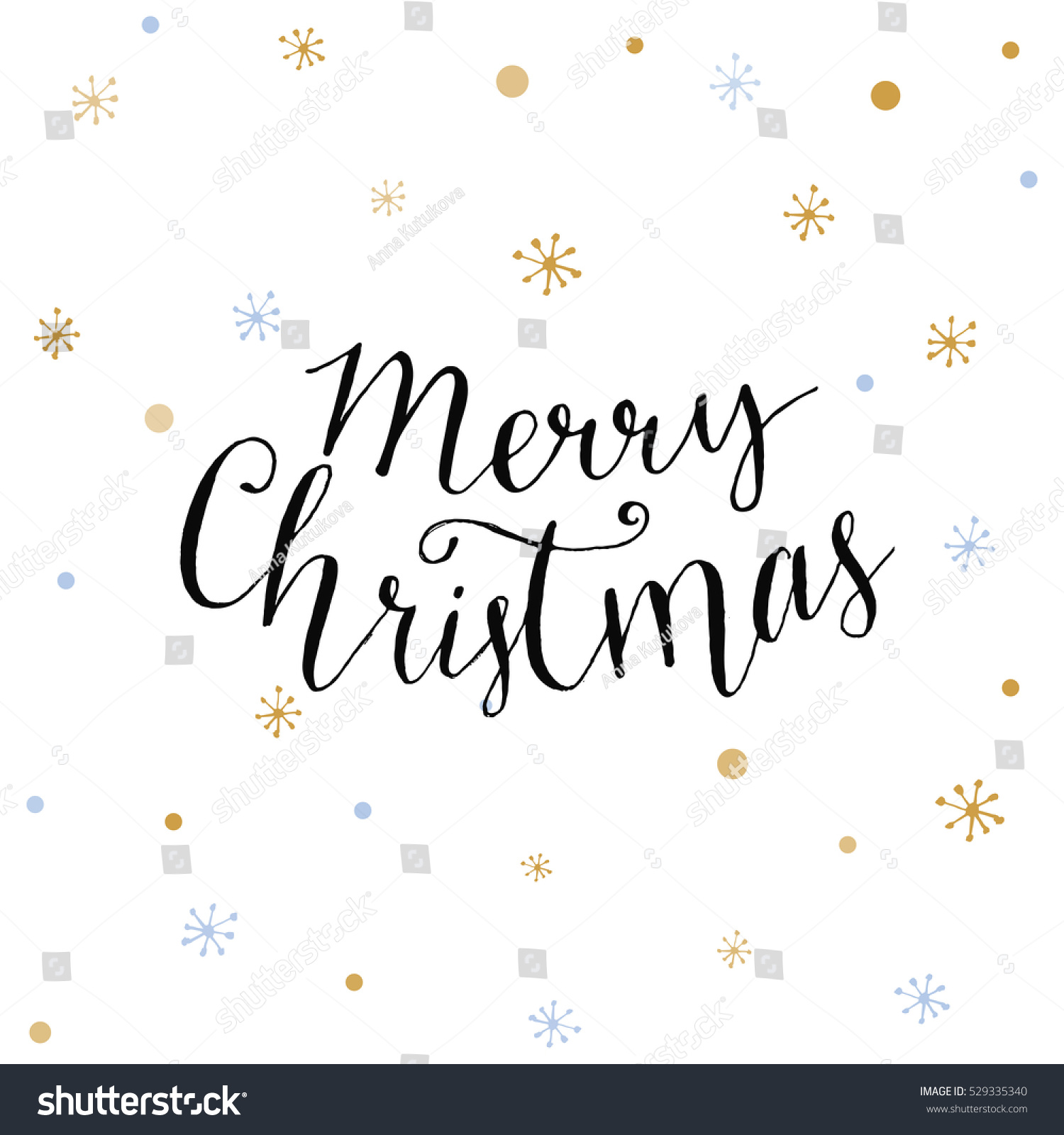 Merry Christmas Card With Modern Calligraphy And Golden Snowflakes ...