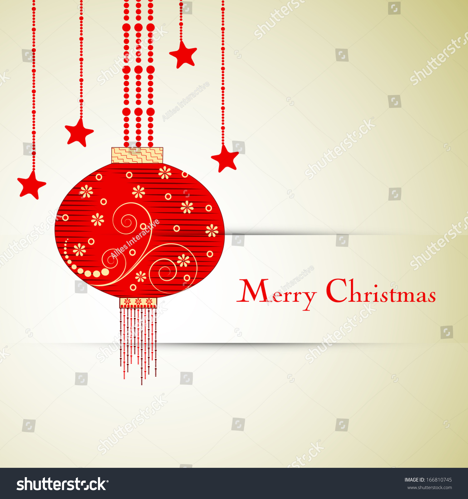 Merry Christmas celebration greeting card or invitation card with hanging Xmas ball in red color on