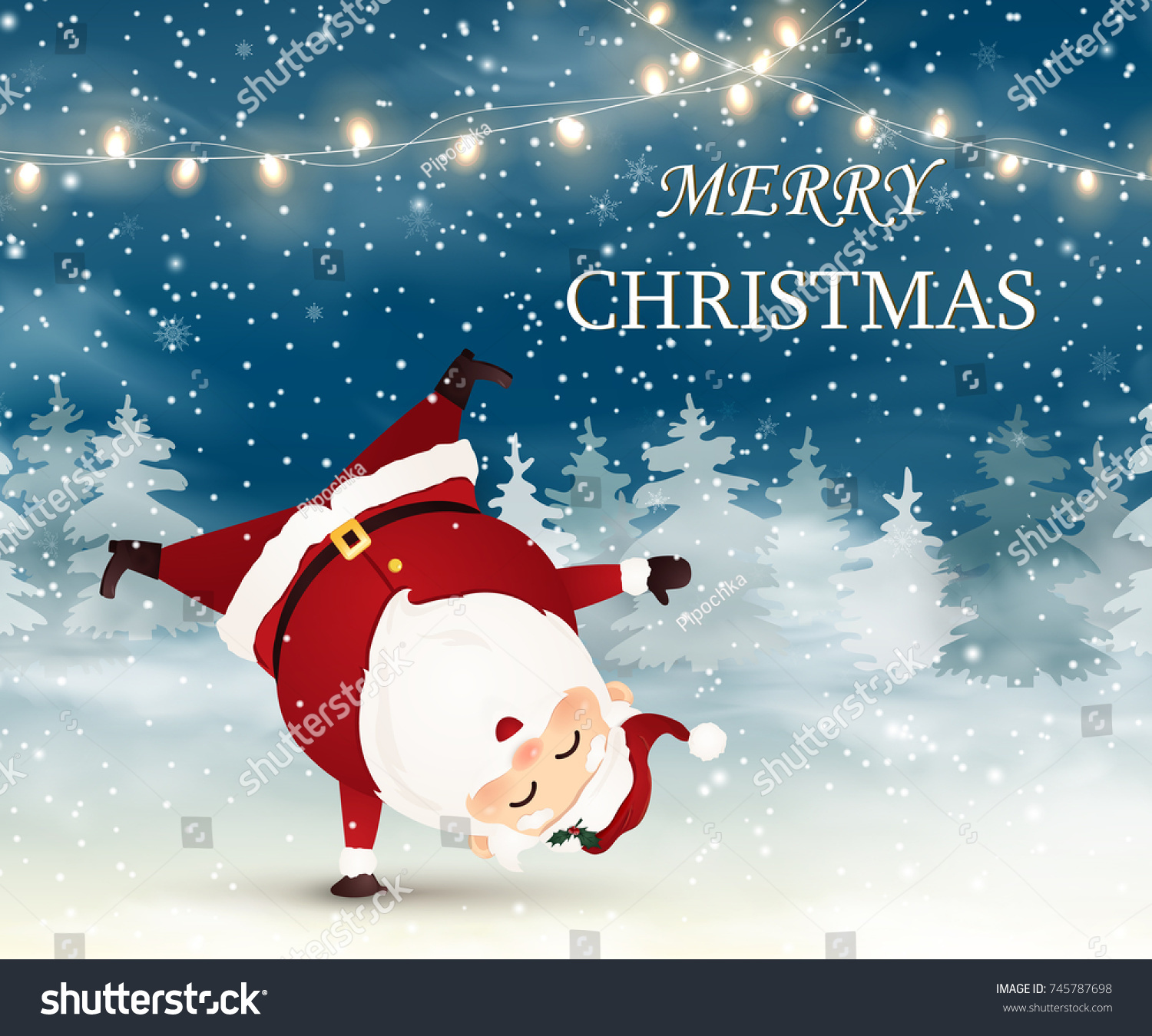 merry christmas cute cheerful santa claus standing on his arm in christmas snow scene - Merry Christmas Cute merry christmas cute cheerful santa claus standing on his arm in christmas snow scene - Merry Christmas Cute