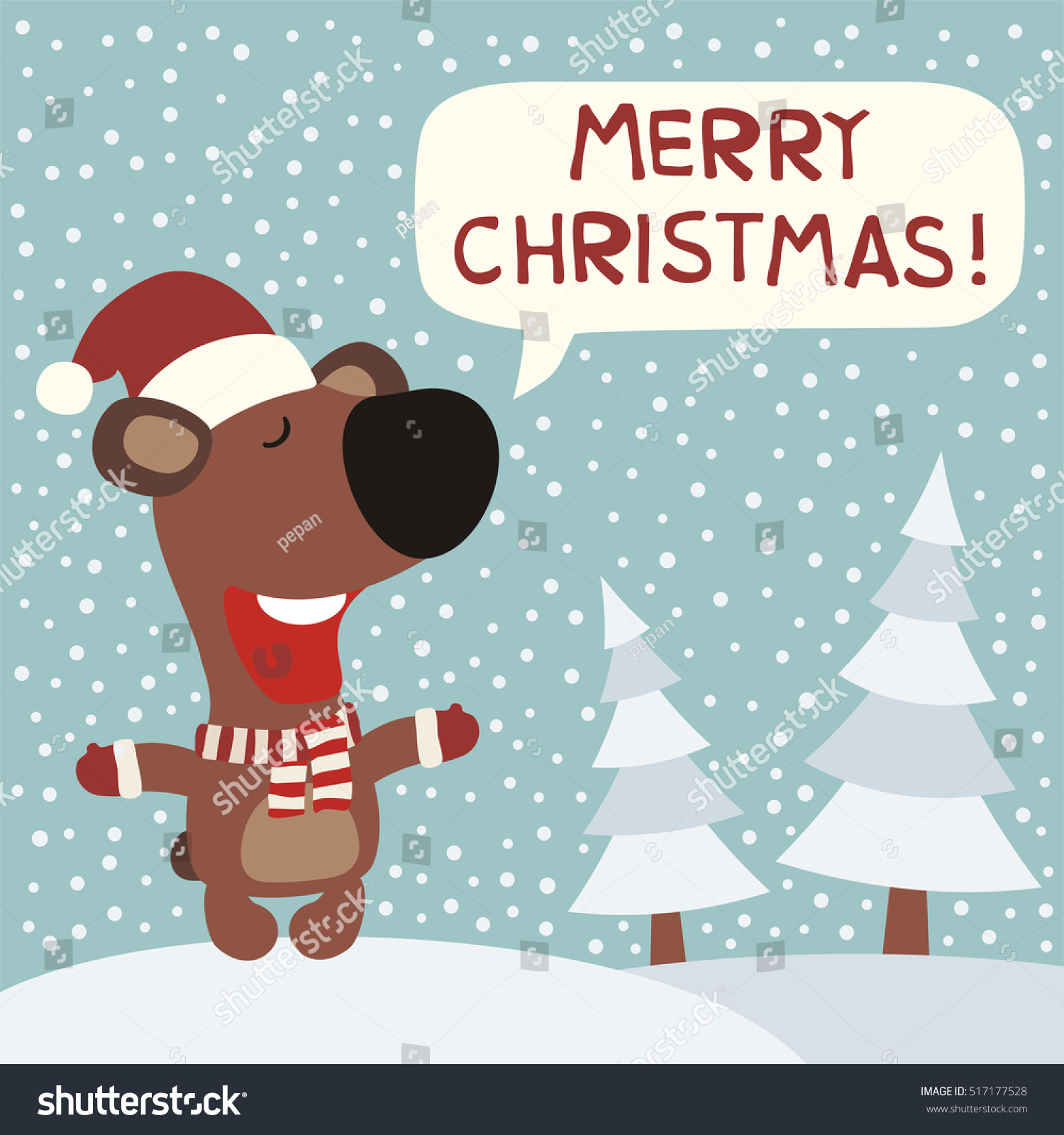 Merry Christmas Funny Bear Red Hat Stock Vector Royalty Free