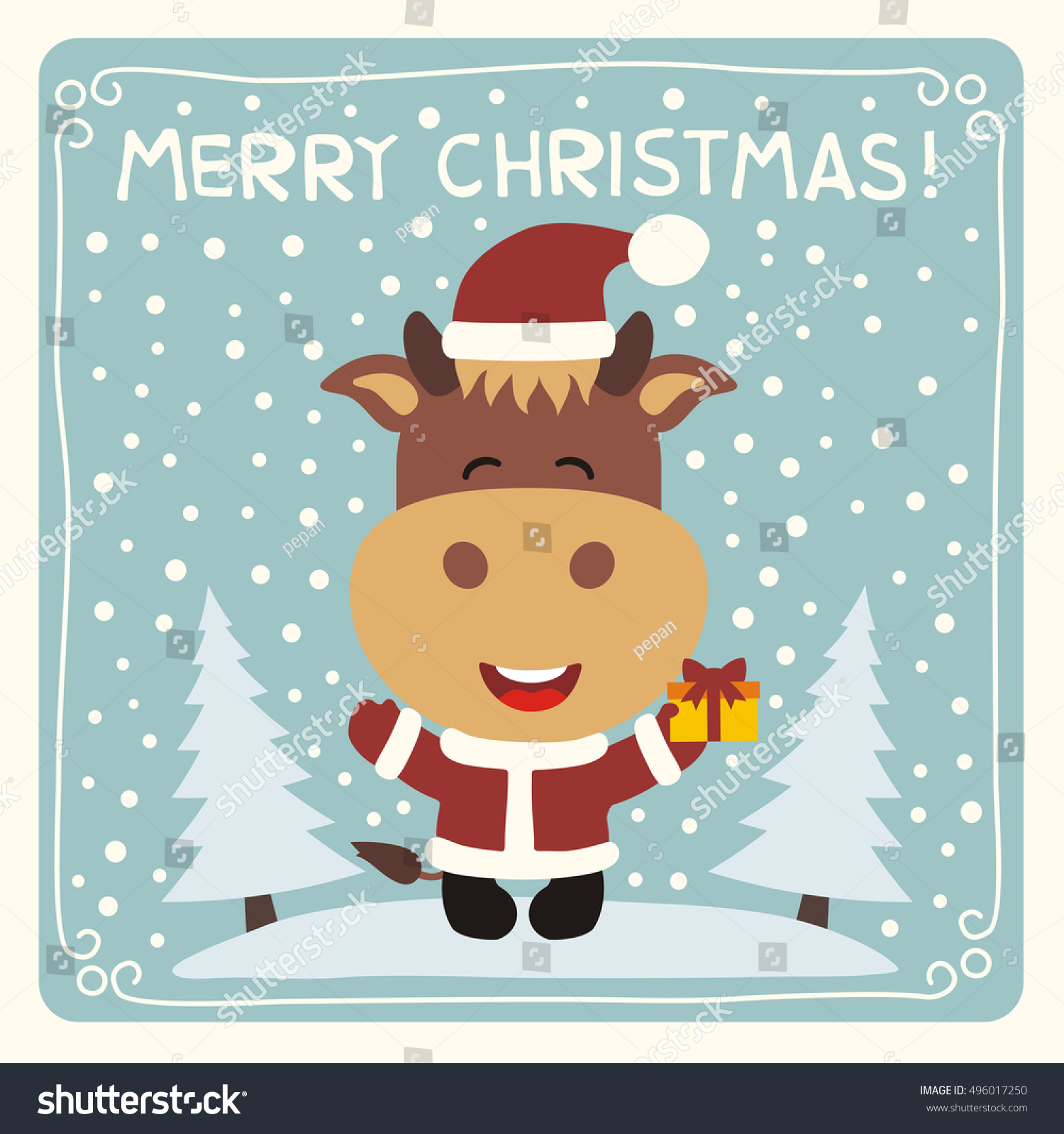 Merry Christmas Funny Cow Christmas Gift Stock Vector 496017250 ...