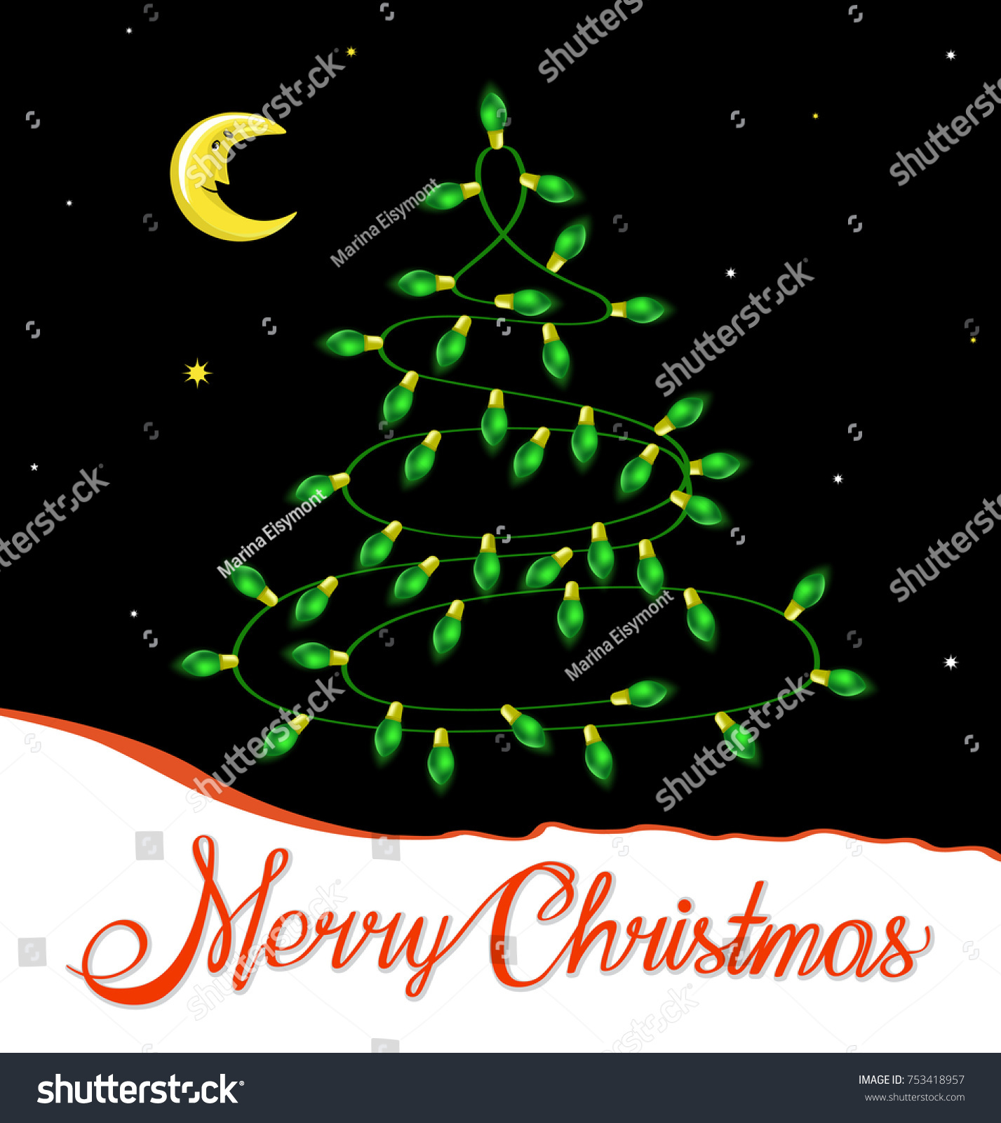 Merry Christmas Garland Form Christmas Tree Stock Vector Royalty Free