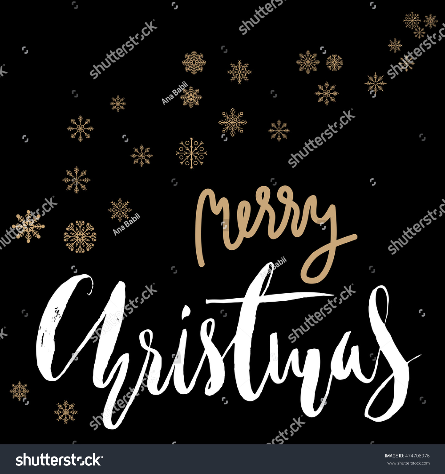 Merry Christmas Gold And White Grunge Lettering Design On Black ...