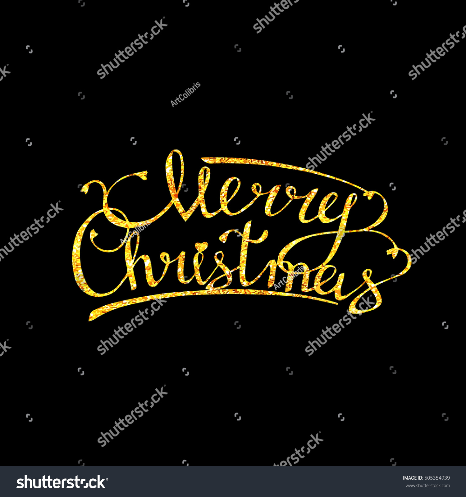 Merry Christmas Gold Glittering Lettering Design. Vector Illustration - 505354939 : Shutterstock