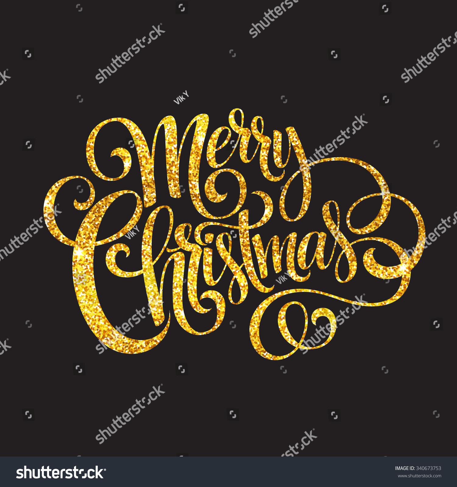 Merry Christmas Gold Glittering Lettering Design. Vector Illustration ...