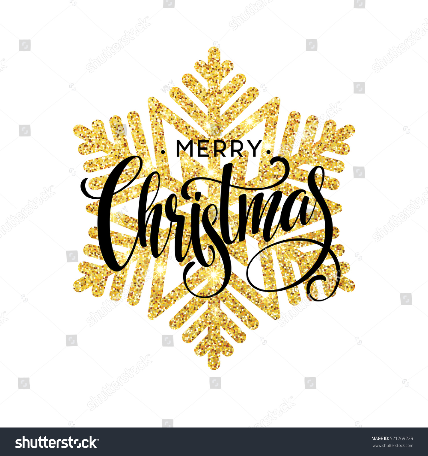 Merry Christmas Gold Glittering Lettering Design Stock Vector (Royalty Free) 521769229