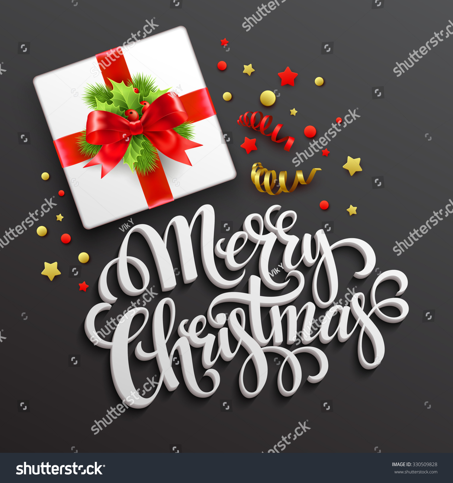 Merry Christmas Greeting Card. Christmas Gift Box. Vector Illustration ...