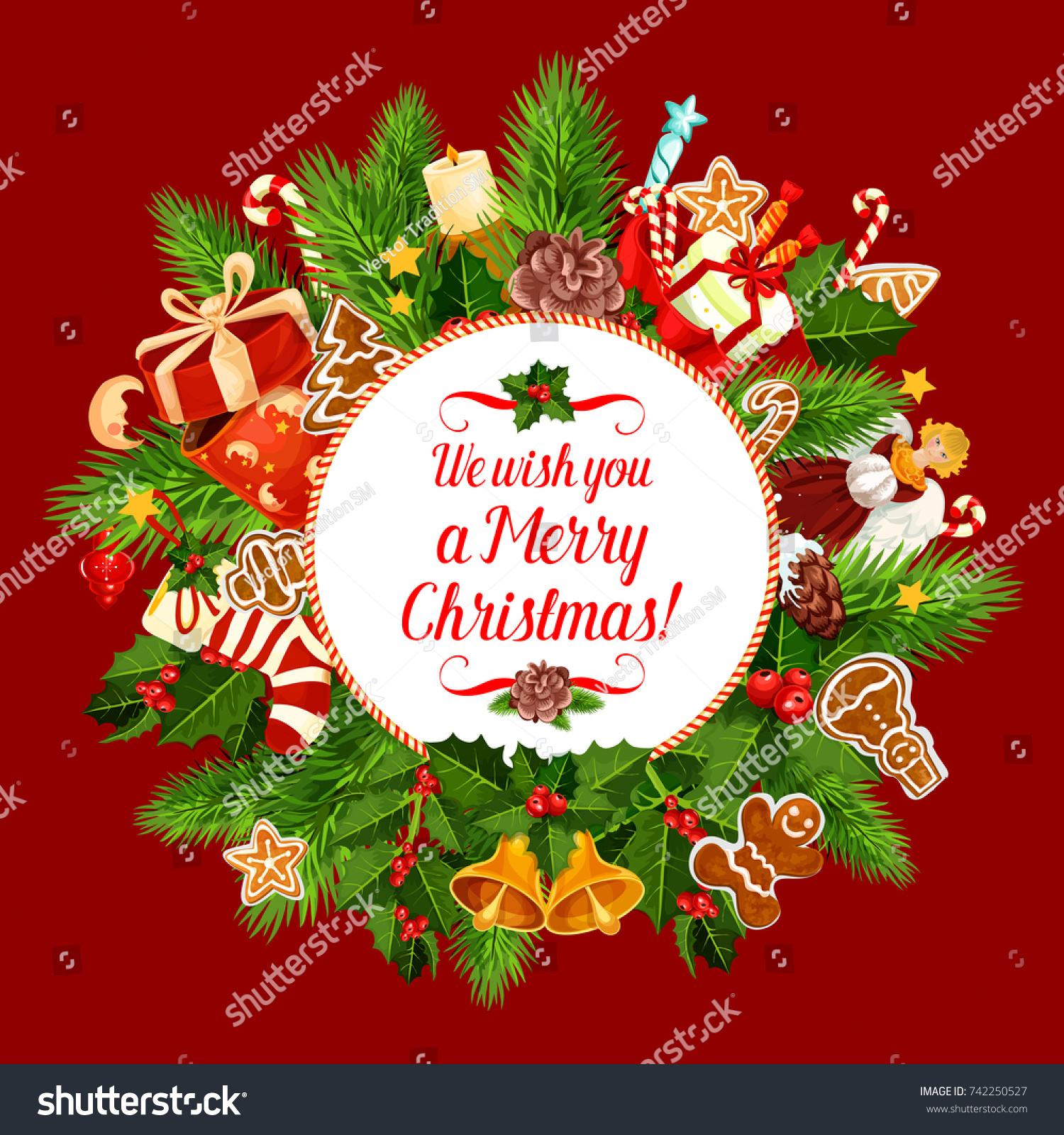 Merry Christmas Greeting Card Design Happy Stock Vector 742250527 - Shutterstock