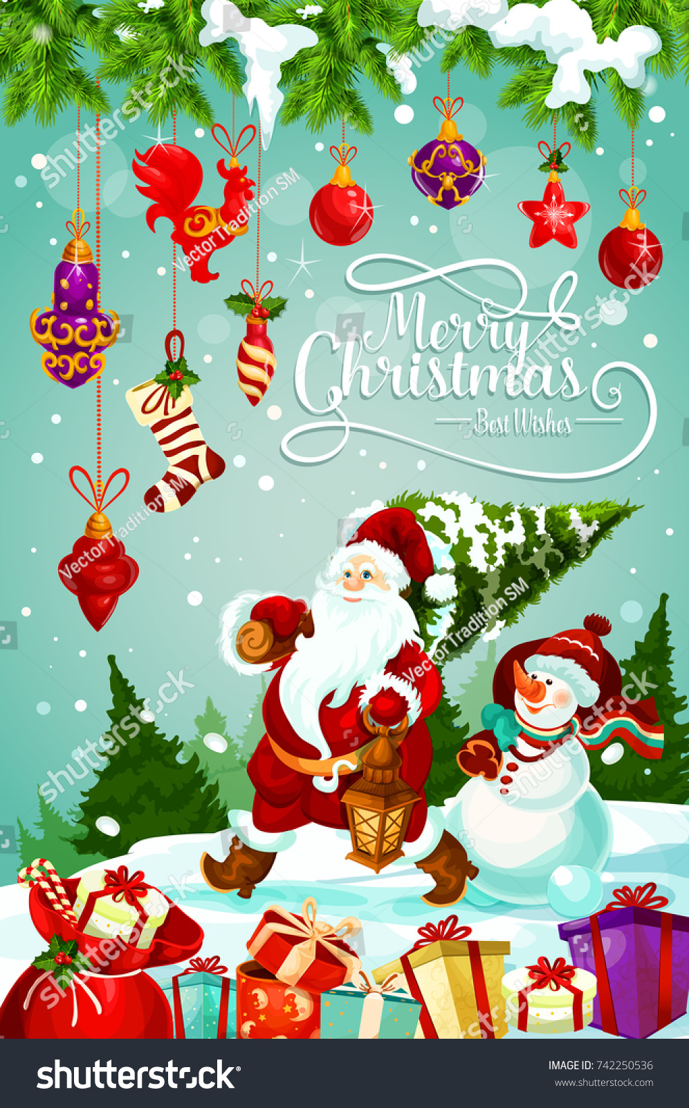 Merry Christmas Greeting Card Design Santa Stock Vector 742250536 - Shutterstock