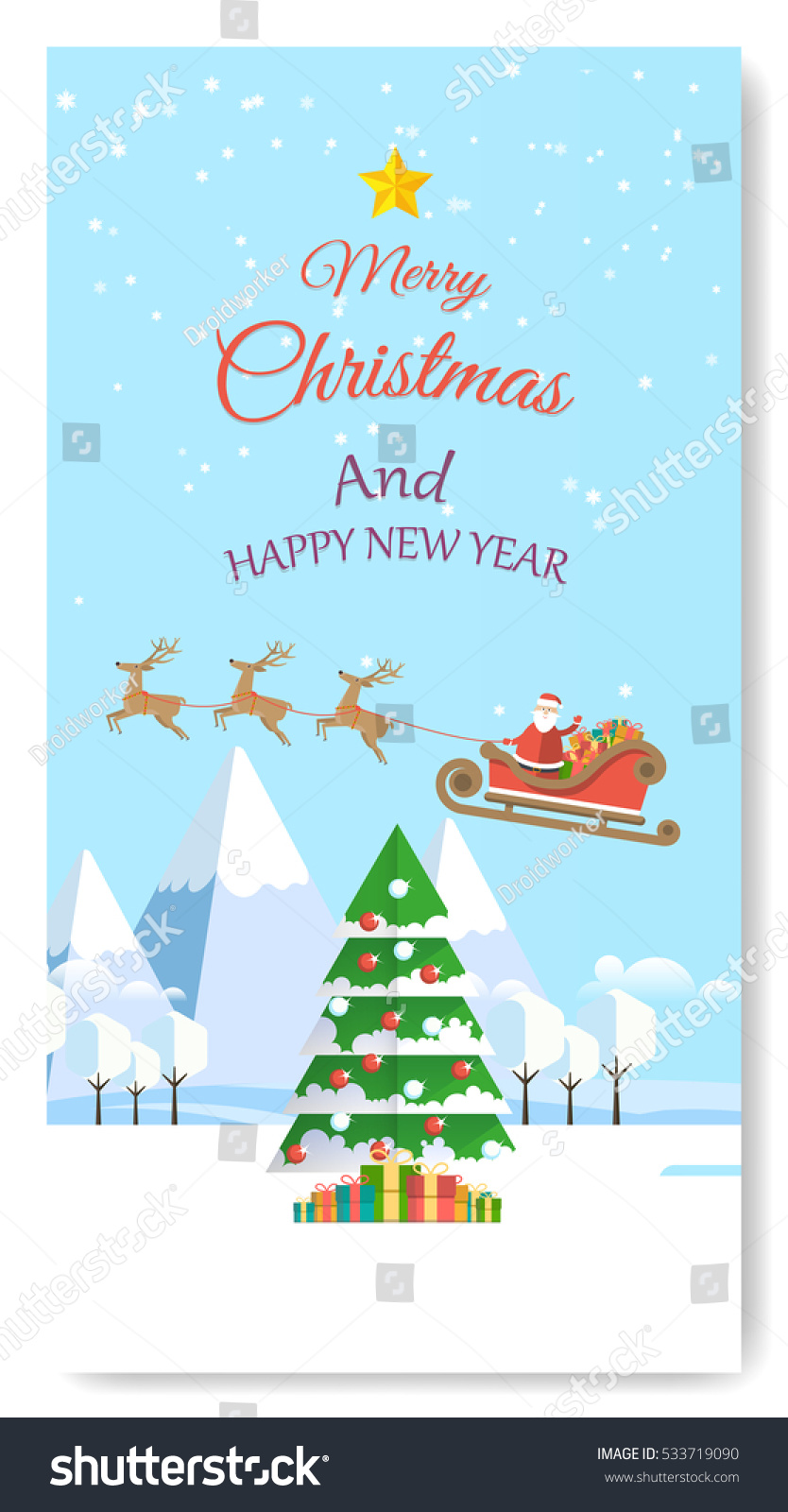 Merry Christmas Greeting Card Flat Style Vector Illustration