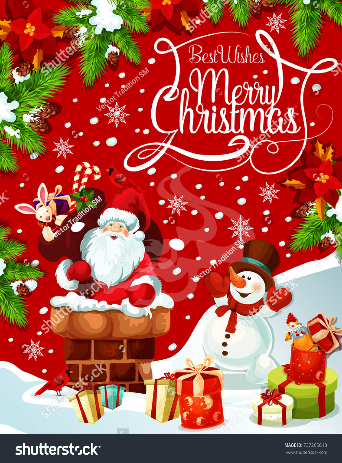 Merry Christmas Greeting Card Santa Chimney Stock Vector 737265643 ...