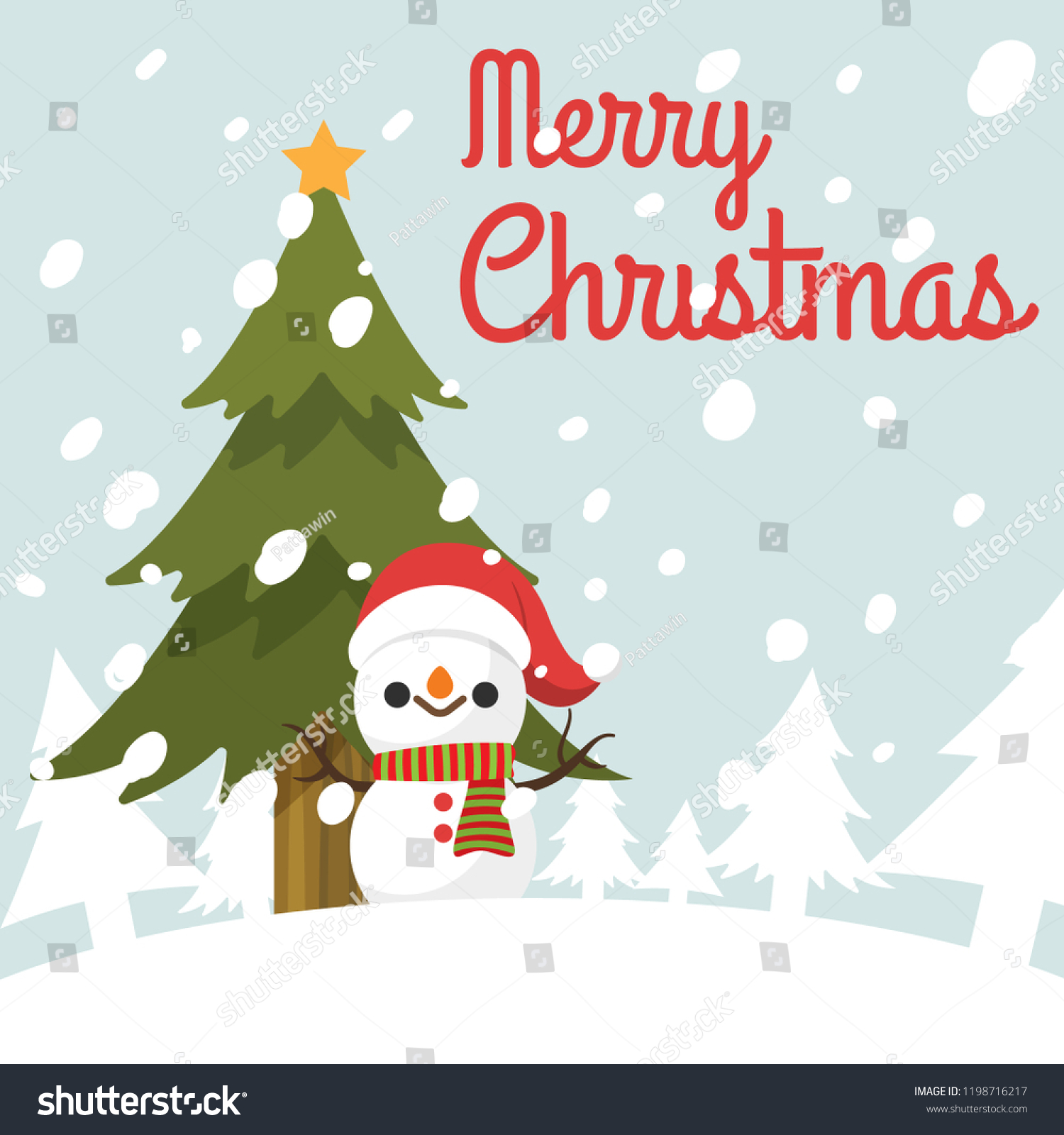 Merry Christmas Greeting Card Cute Cartoon Stock Vector - 