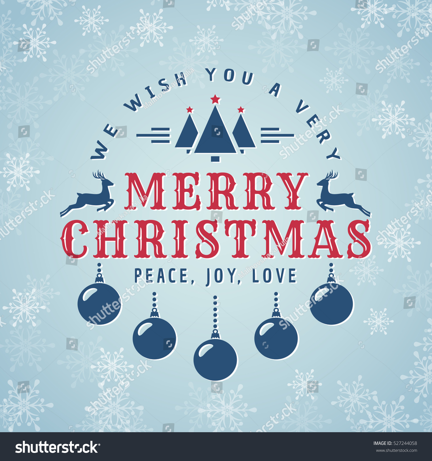 Merry Christmas Greeting card with snowflakes background and elegant typography badge Vector illustration