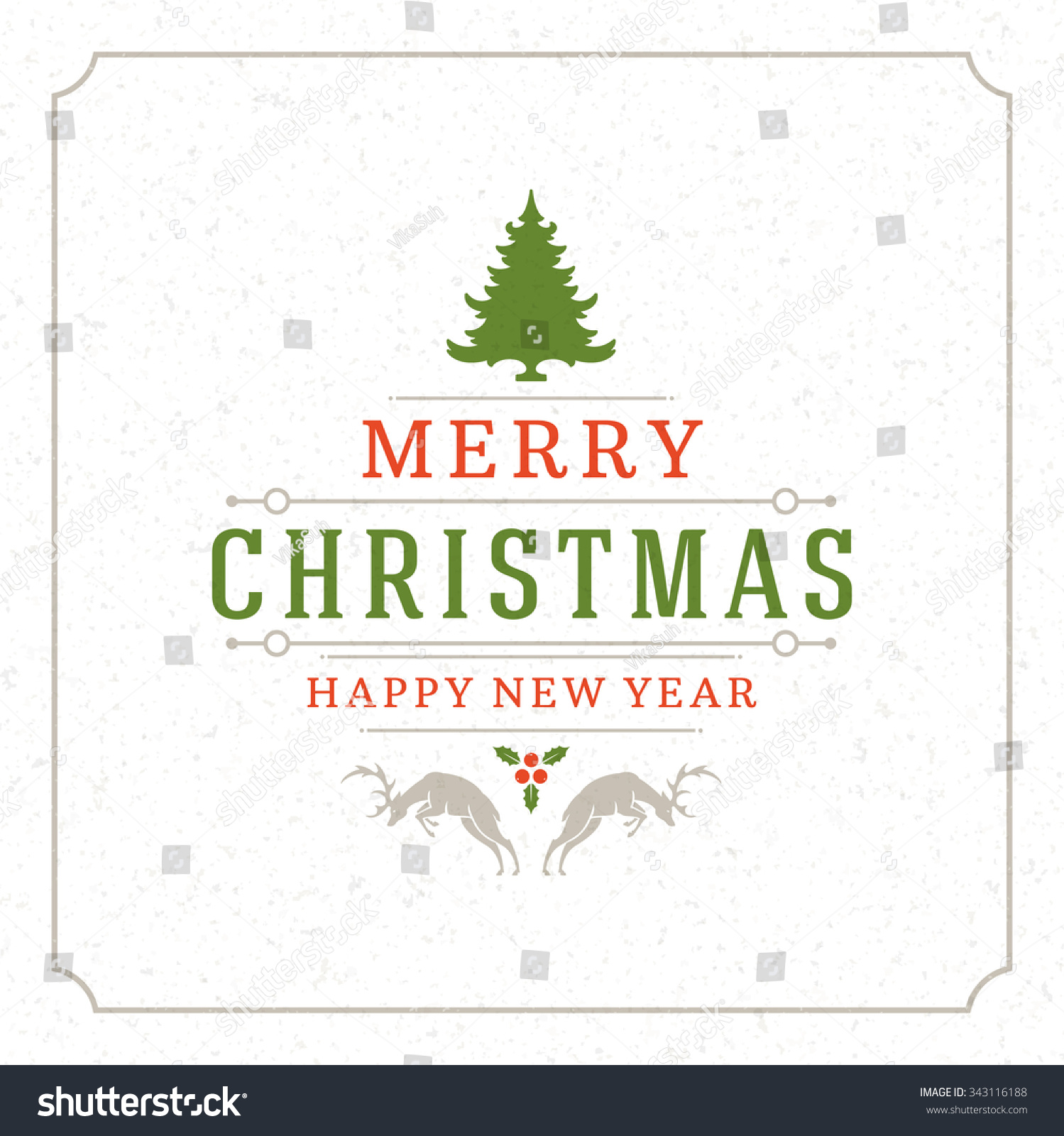 Merry Christmas Greetings Card Or Poster Design. Textured Paper Vector Background And Retro