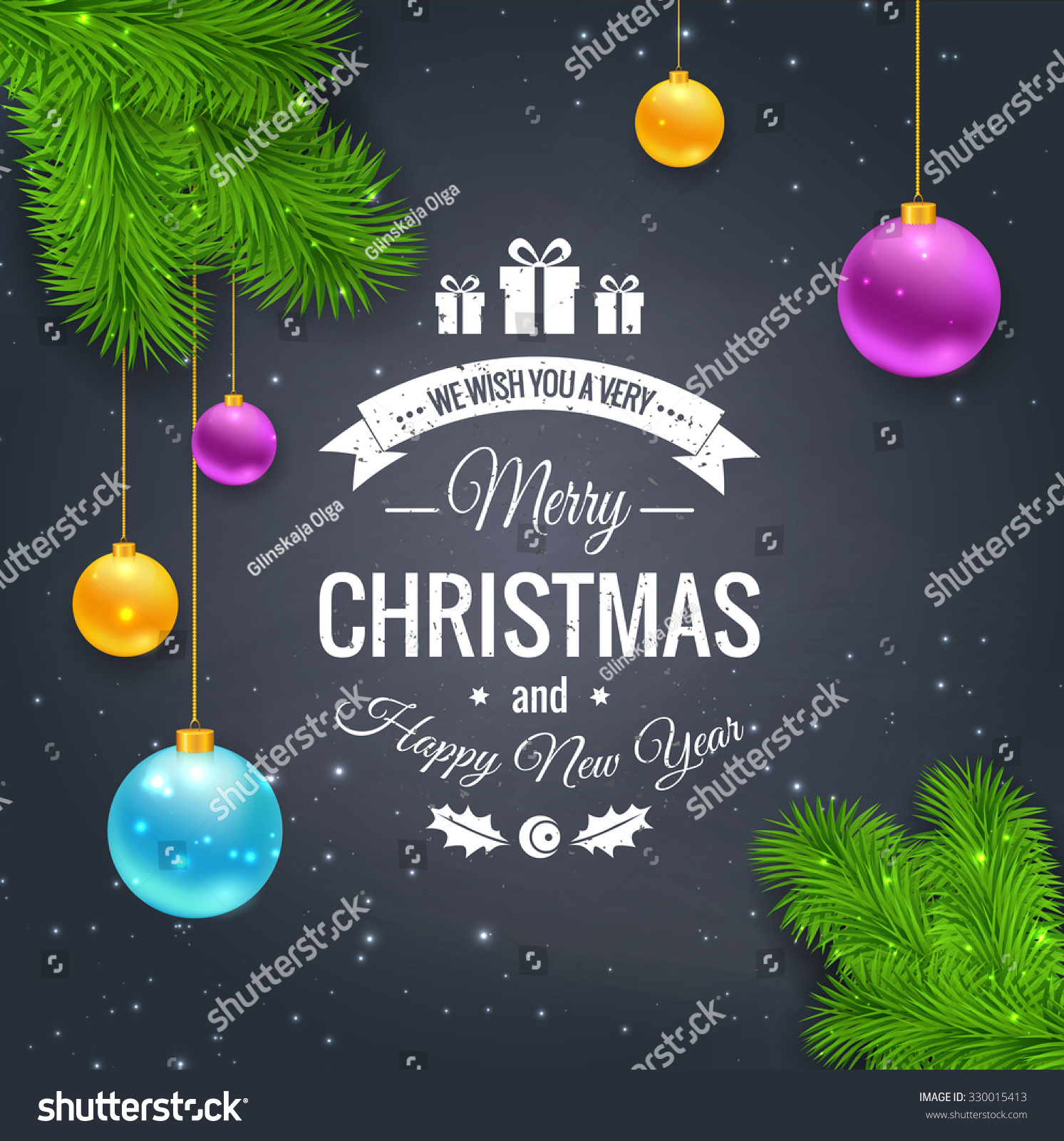 Merry Christmas Greetings Logo On Chalkboard. Chrictmas Design Made In