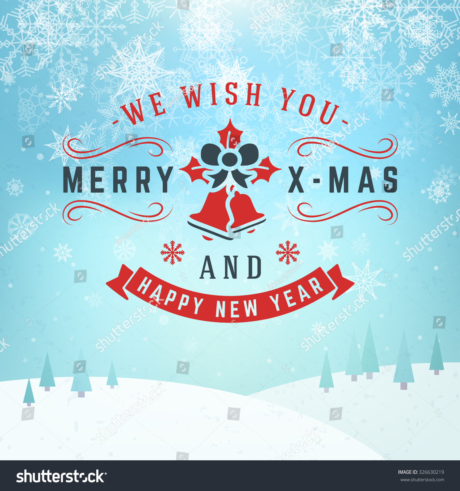 Merry Christmas Greetings Postcard With Vintage Typographic Badge. Vector Illustration