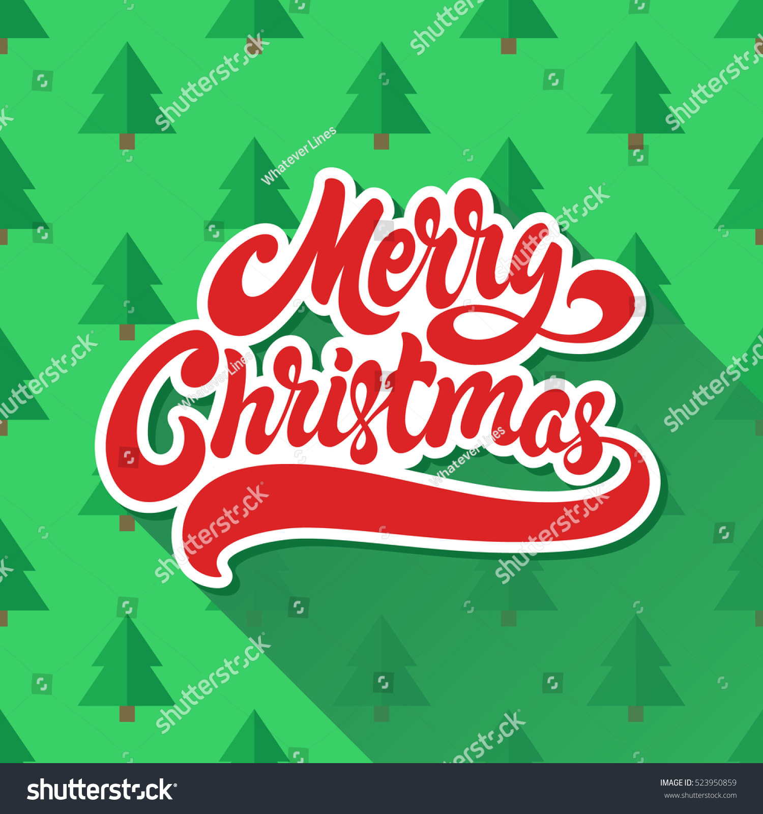 Merry Christmas Hand Drawn Lettering Design Vector Illustration. Isolated Letters On Background