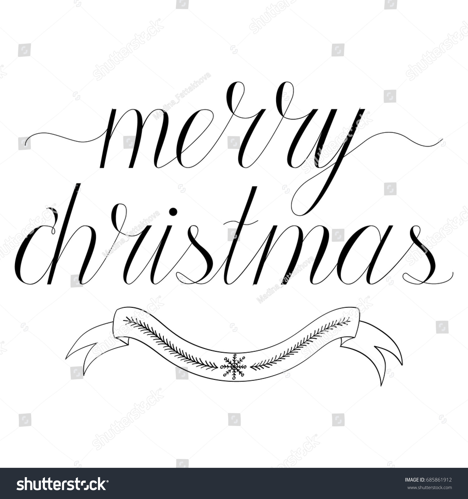 Merry Christmas Hand Written Calligraphy Greeting Stock Vector (Royalty Free) 685861912