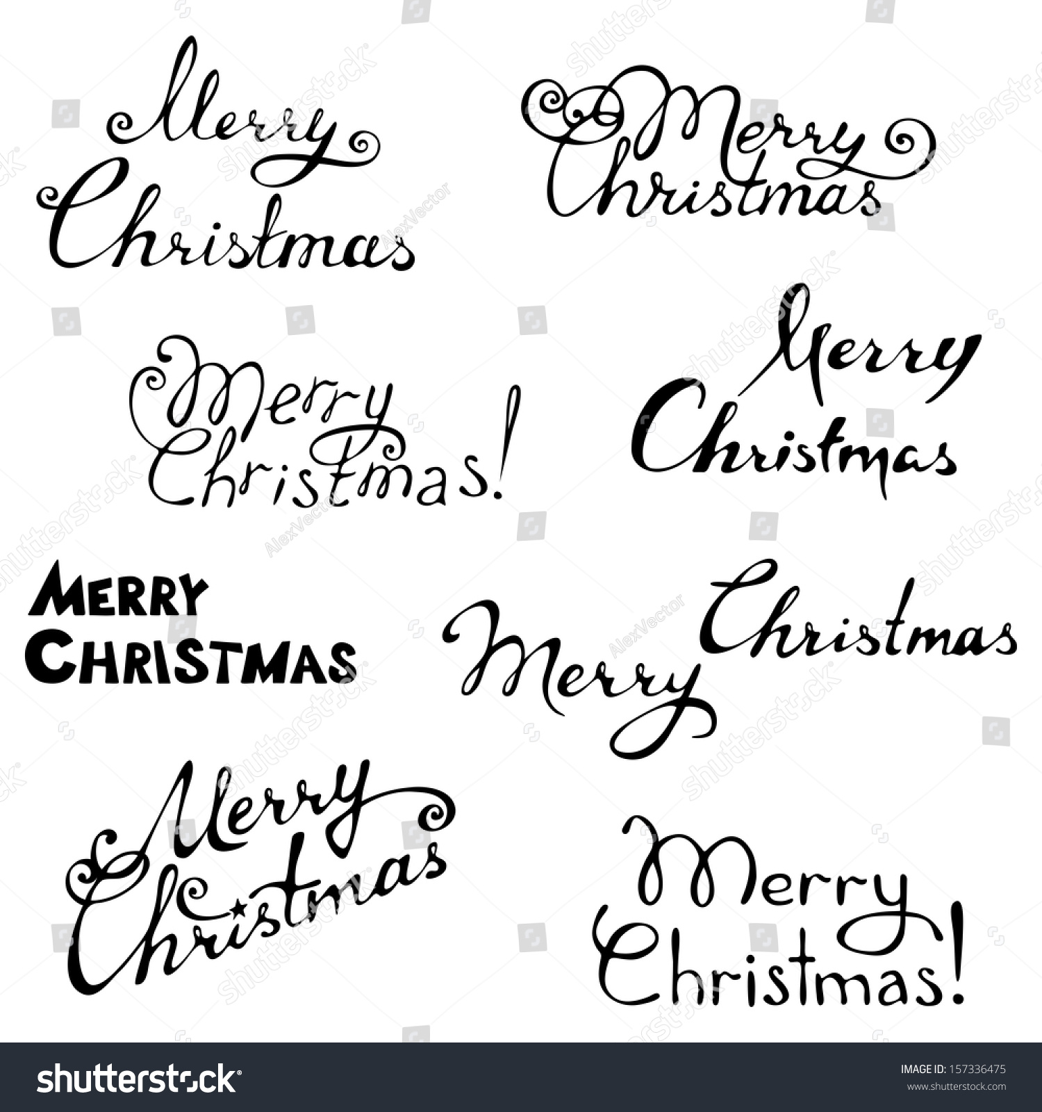 Merry Christmas Handwritten Text Vector Illustration Stock Vector ...