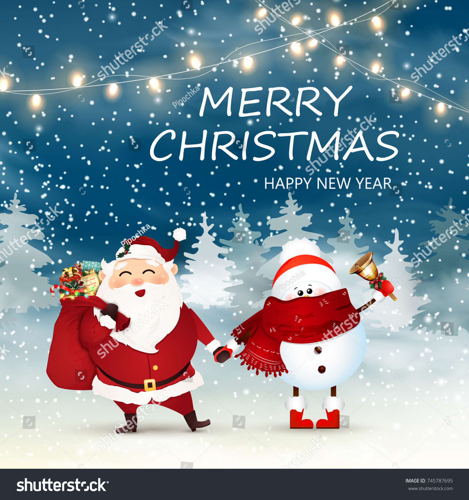 Merry Christmas Happy New Year Cute Stock Vector (Royalty Free) 745787695