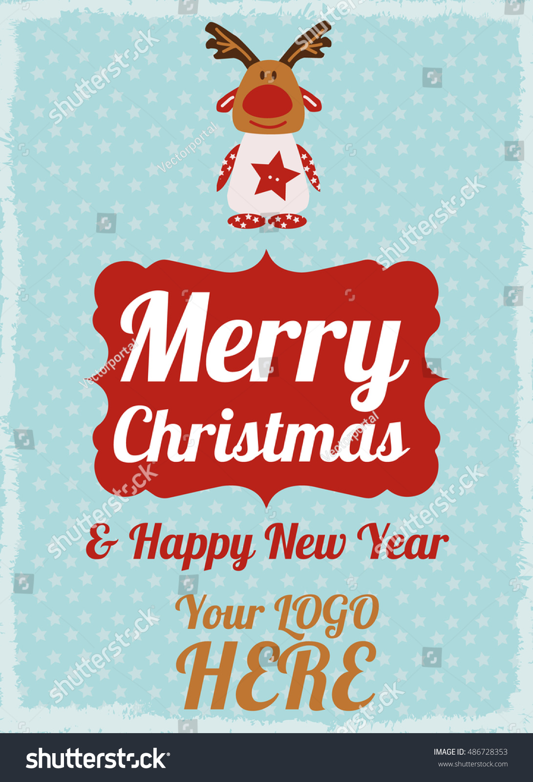 Merry Christmas Happy New Year Postcard Flat Design