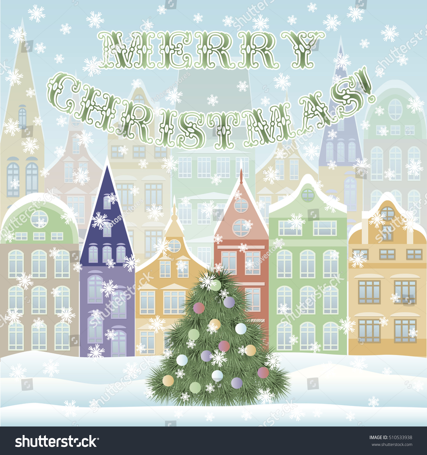 Merry Christmas Holiday Card, Vector Illustration - 510533938 ...