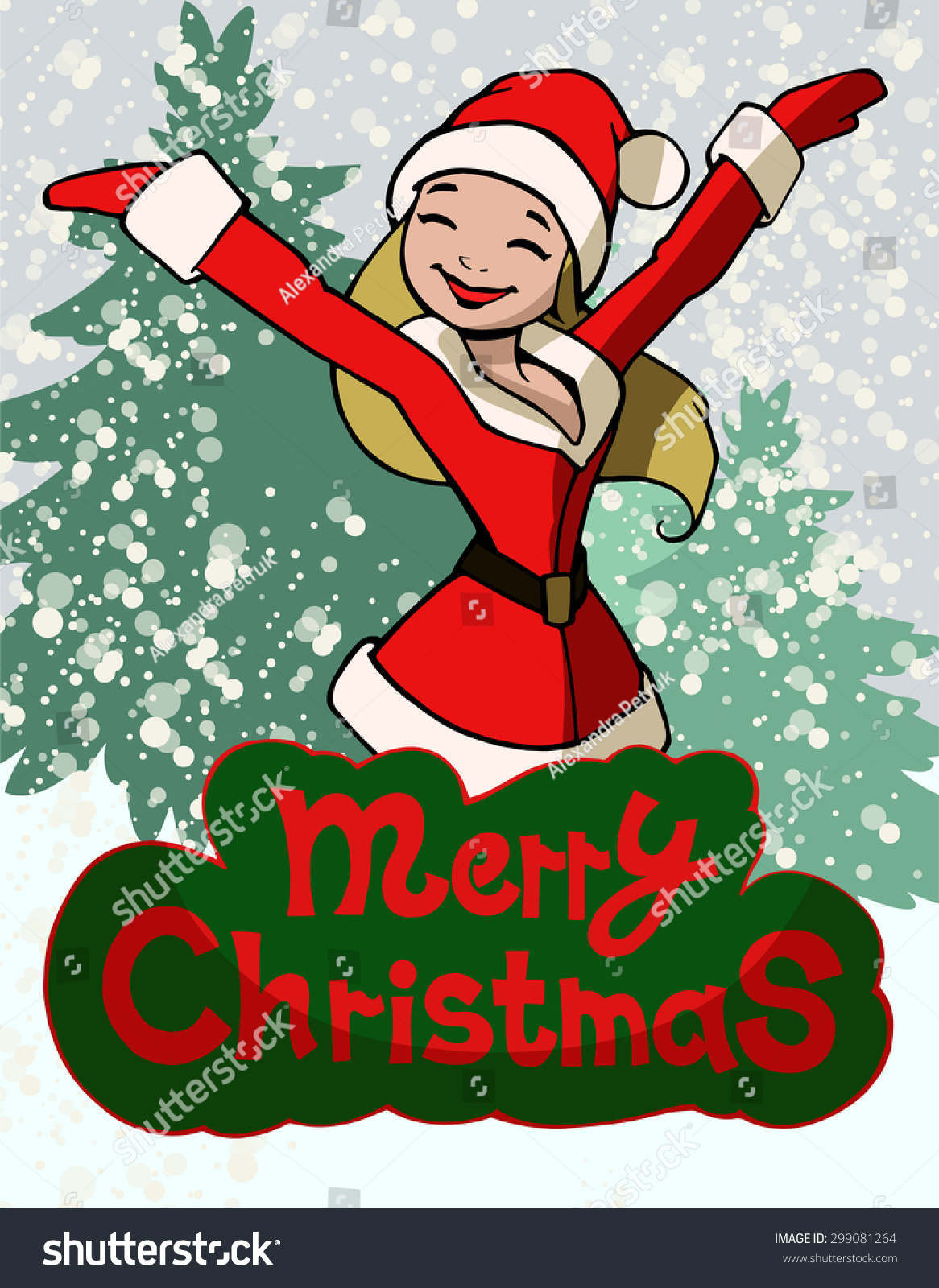 Download Merry Christmas Illustration Happy Blonde Lady Stock Vector Royalty Free 299081264 PSD Mockup Templates