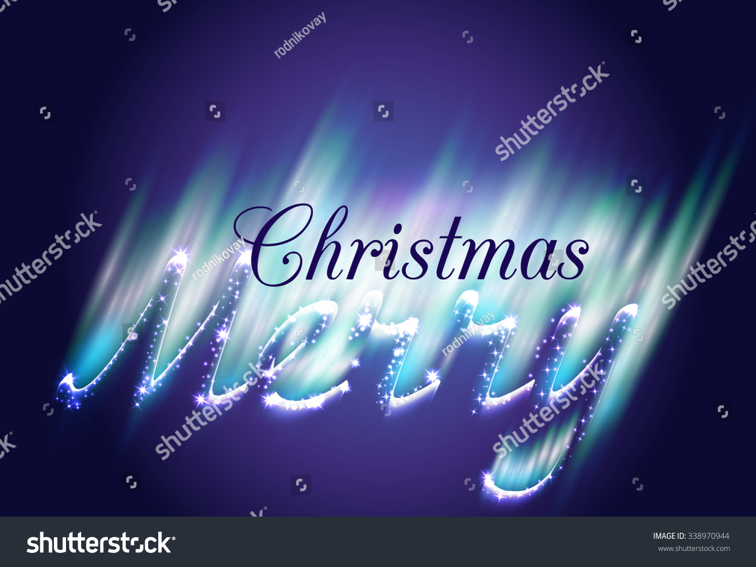 Merry Christmas Form Northern Lights Sky Stock Vector Royalty Free