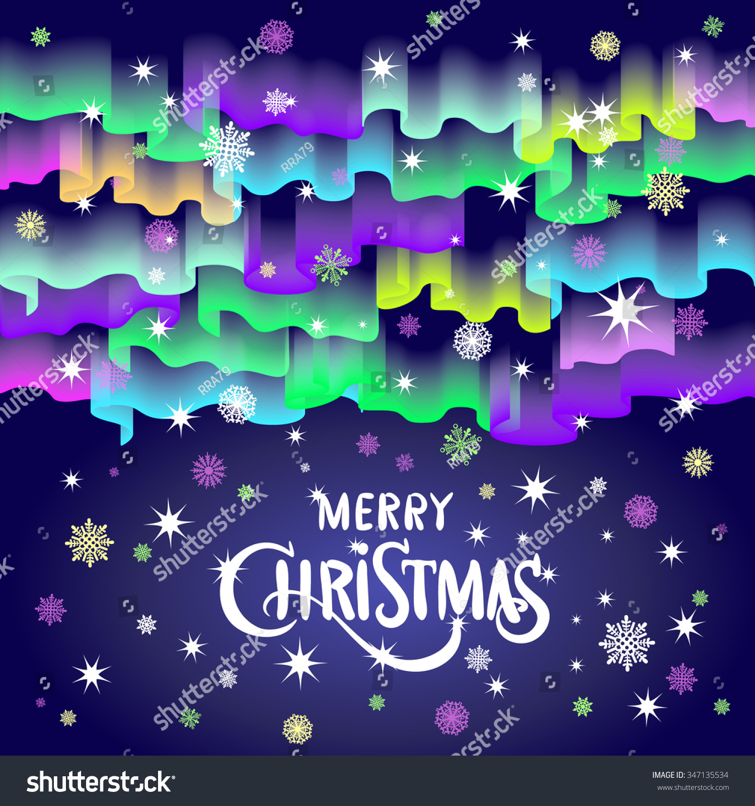 Merry Christmas Form Northern Lights Sky Stock Vector Royalty Free