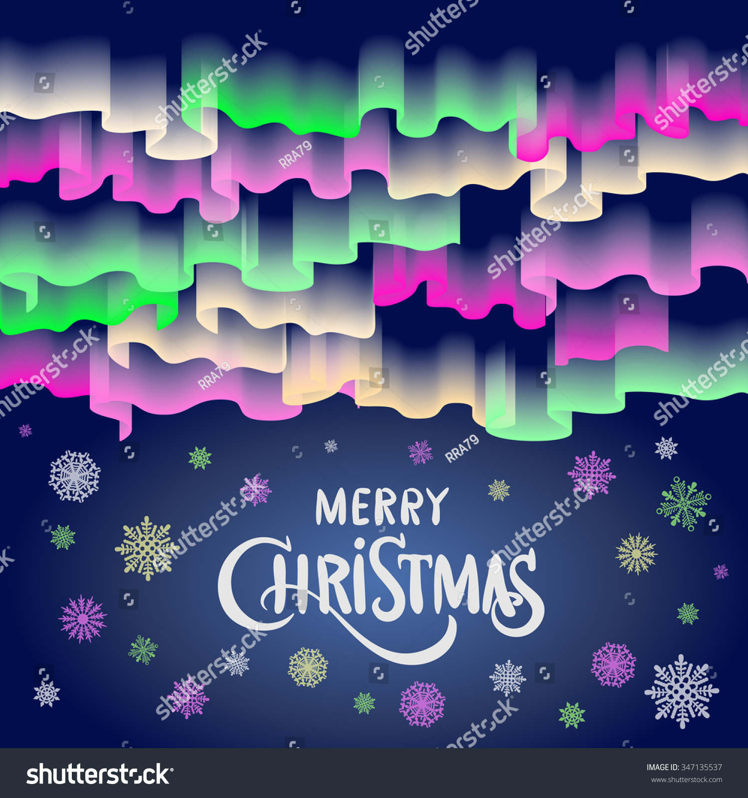 Merry Christmas Form Northern Lights Sky Stock Vector Royalty Free