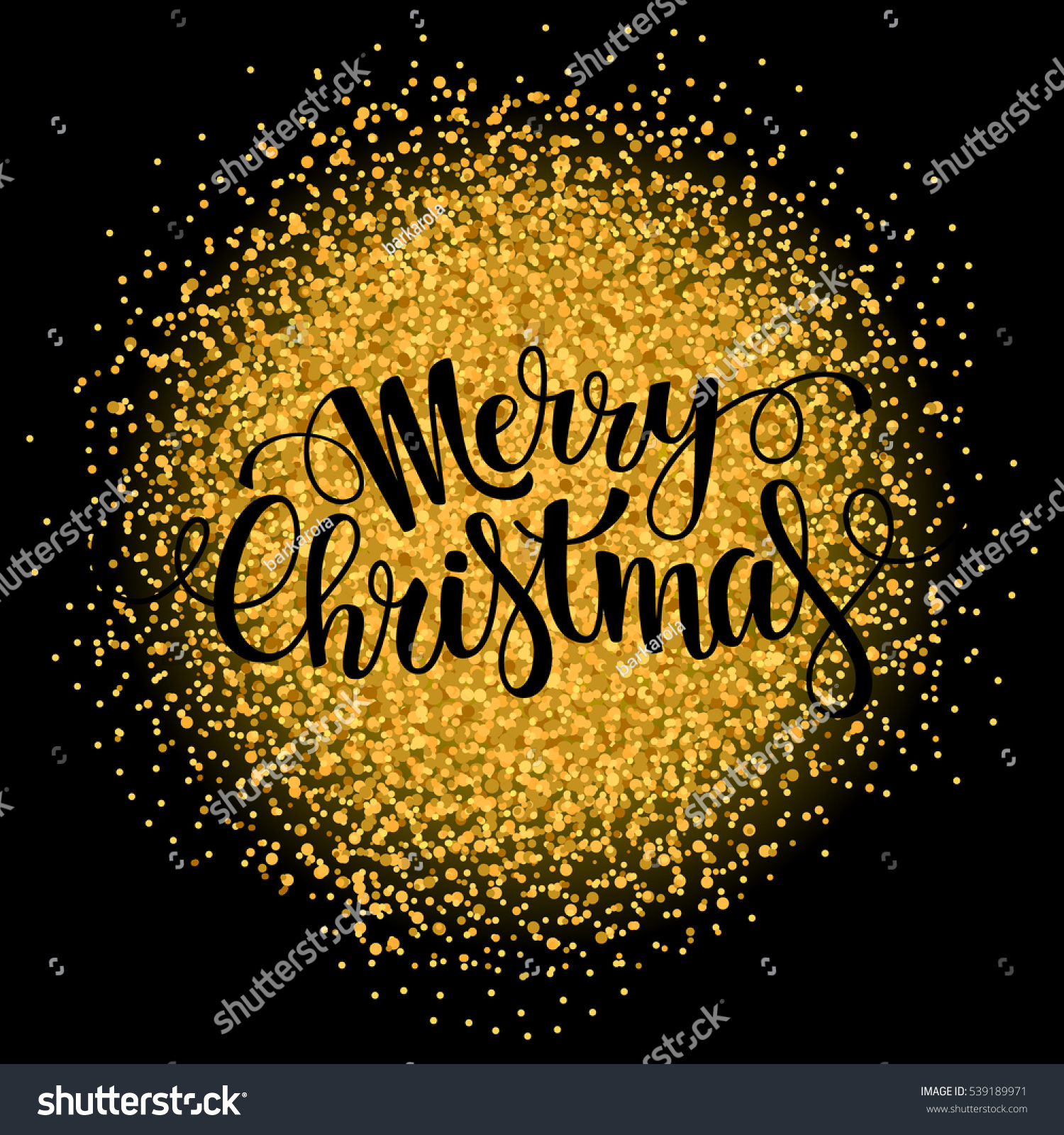 Merry Christmas Lettering Christmas Postcard Golden Stock Vector